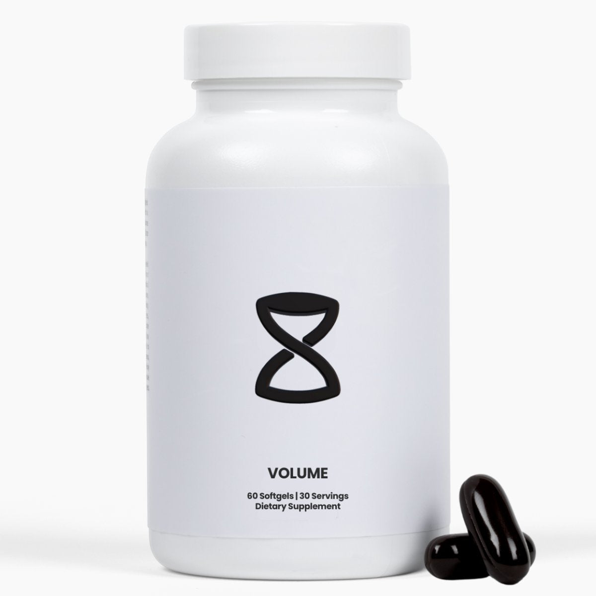 The Holy Grail of Volume bottle with two black softgels