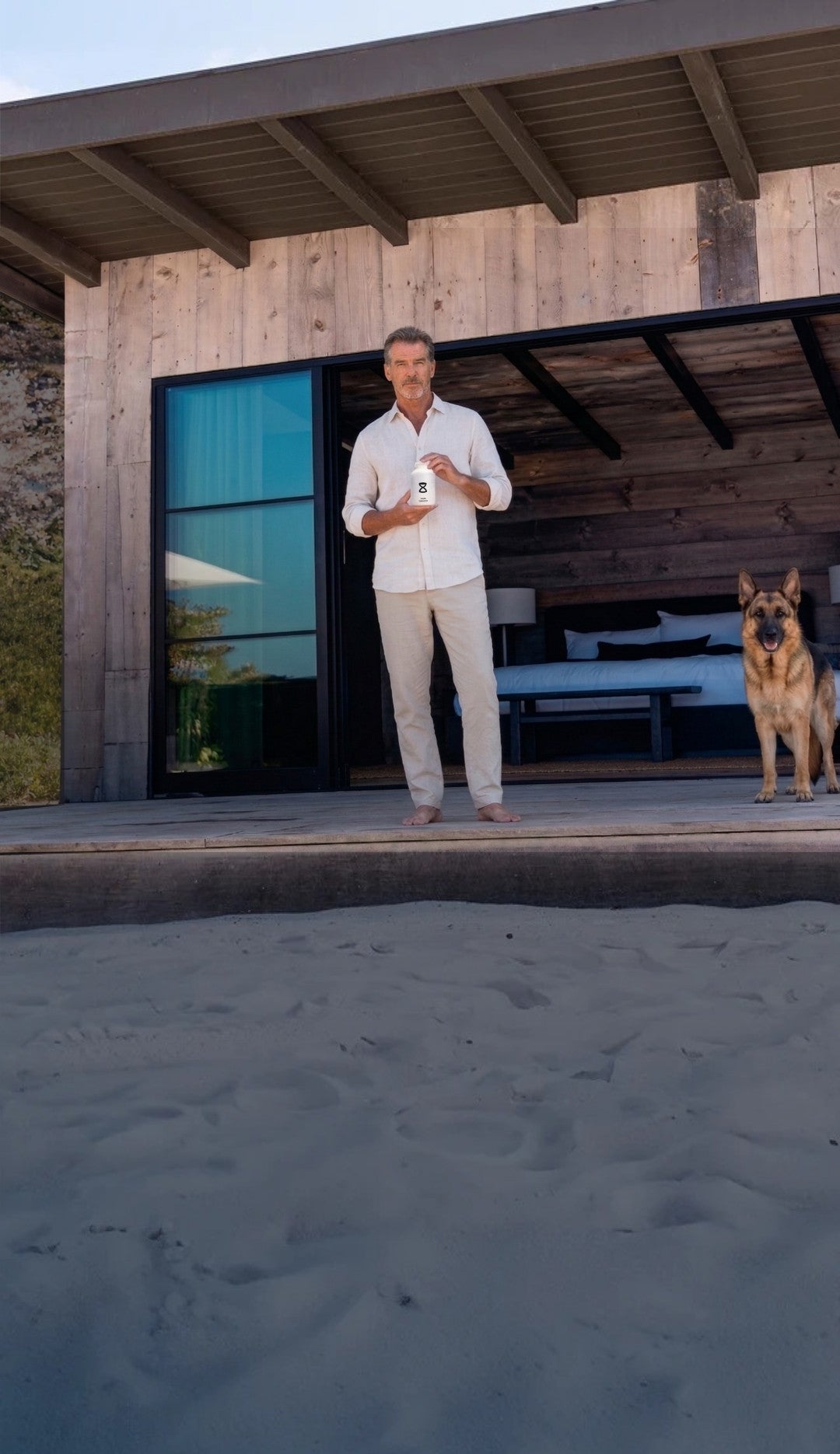 Man with dog at modern home