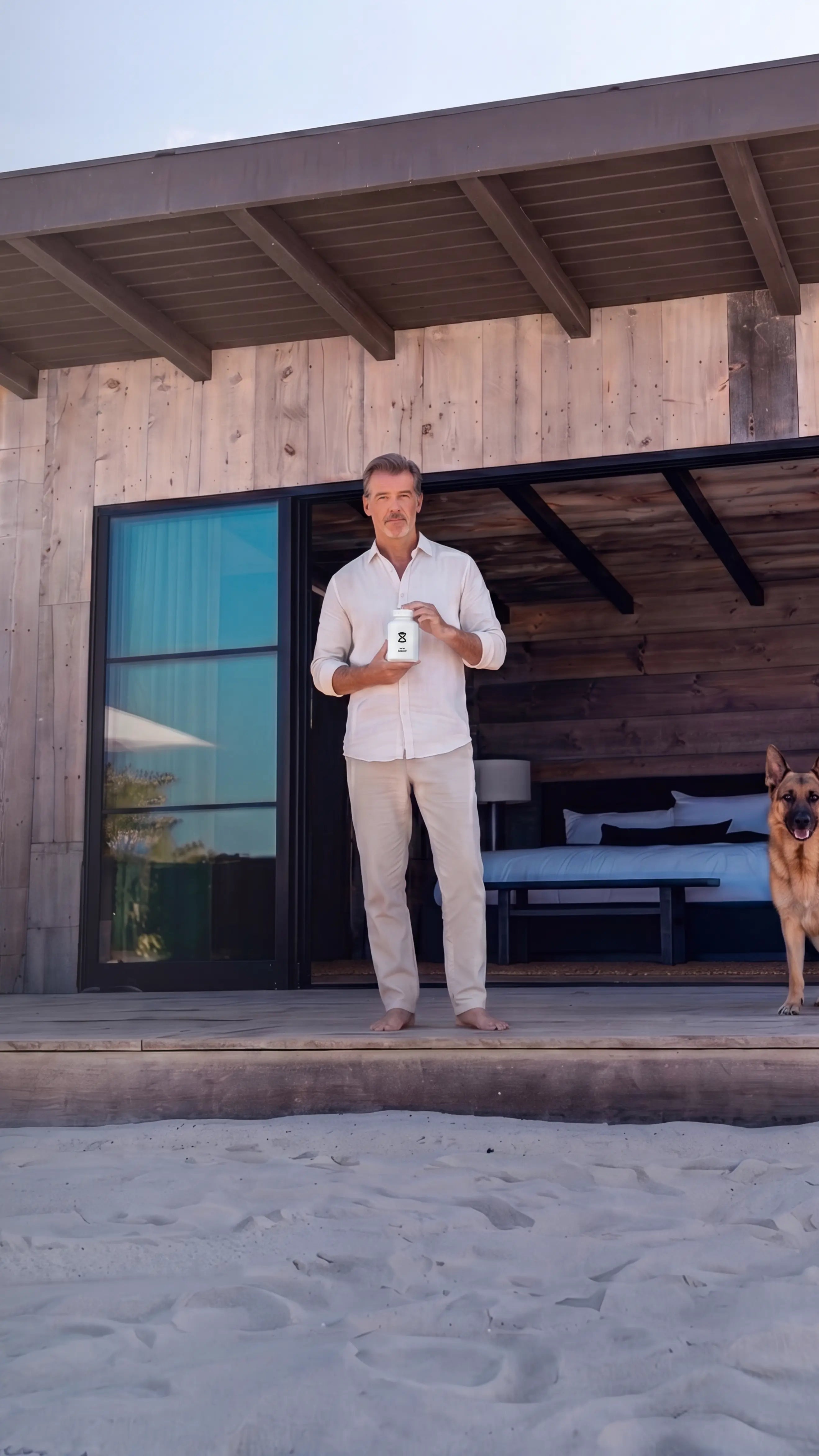Man with dog at modern home